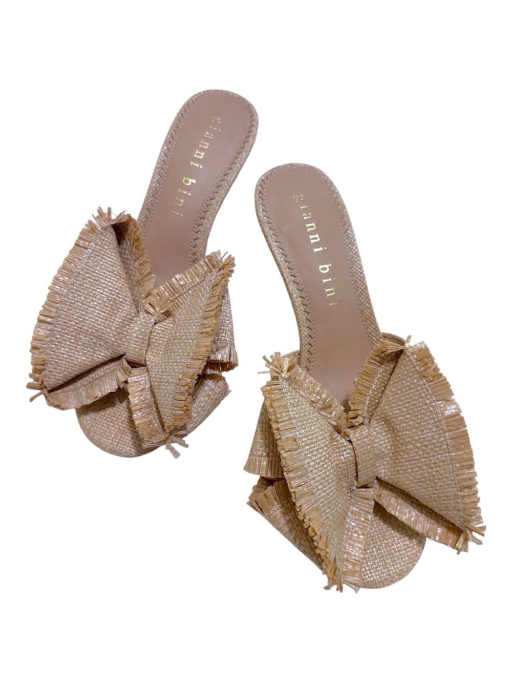 Gianni Bini Wendell Raffia Bow Mule Sandals in Beige Cream Size 9.5